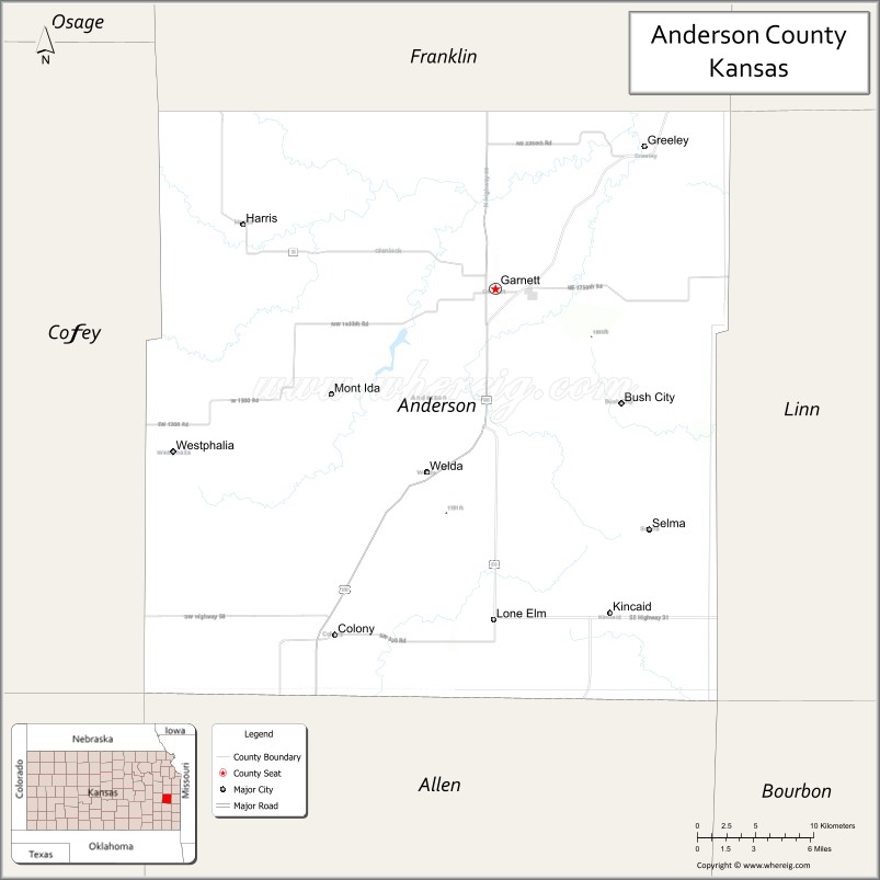 Map of Anderson County, Kansas