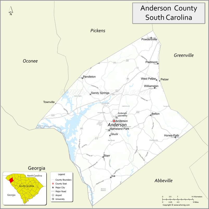 Map of Anderson County, South Carolina