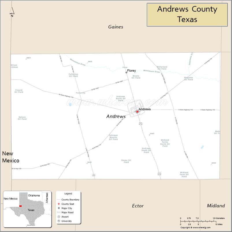 Map of Andrews County, Texas