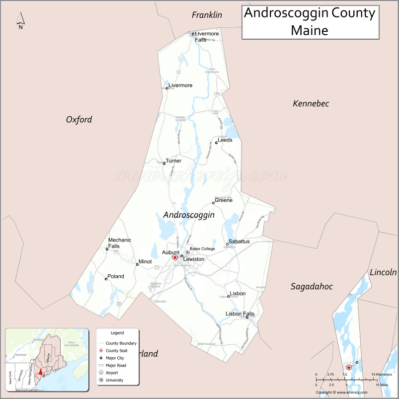 Map of Androscoggin County, Maine