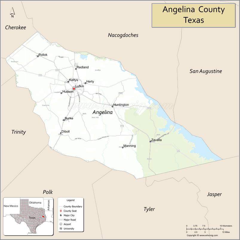 Map of Angelina County, Texas