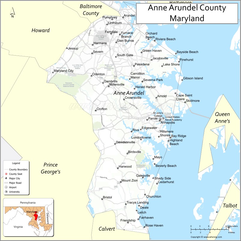 Map of Anne Arundel County, Maryland