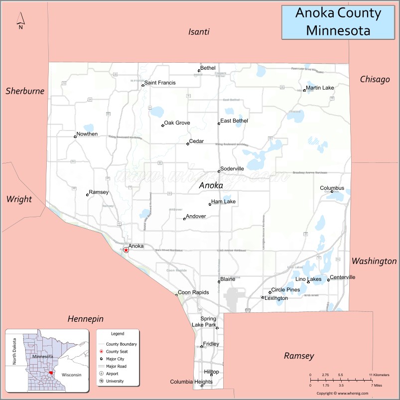 Map of Anoka County, Minnesota