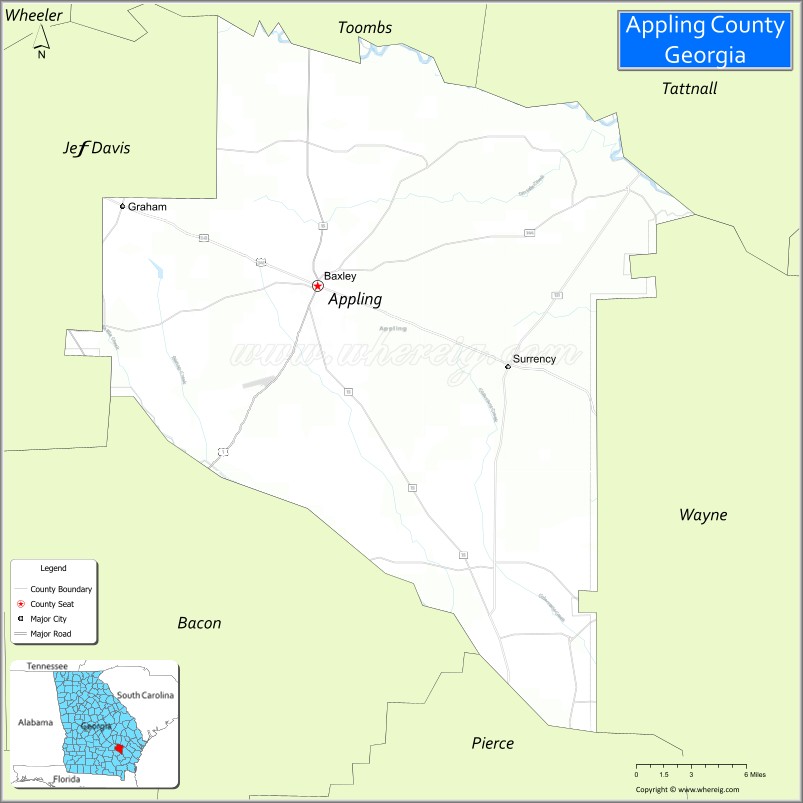 Map of Appling County, Georgia