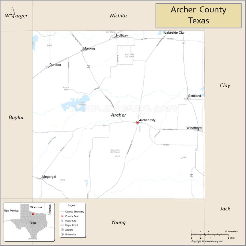 Map of Archer County, Texas