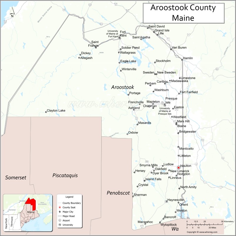 Map of Aroostook County, Maine