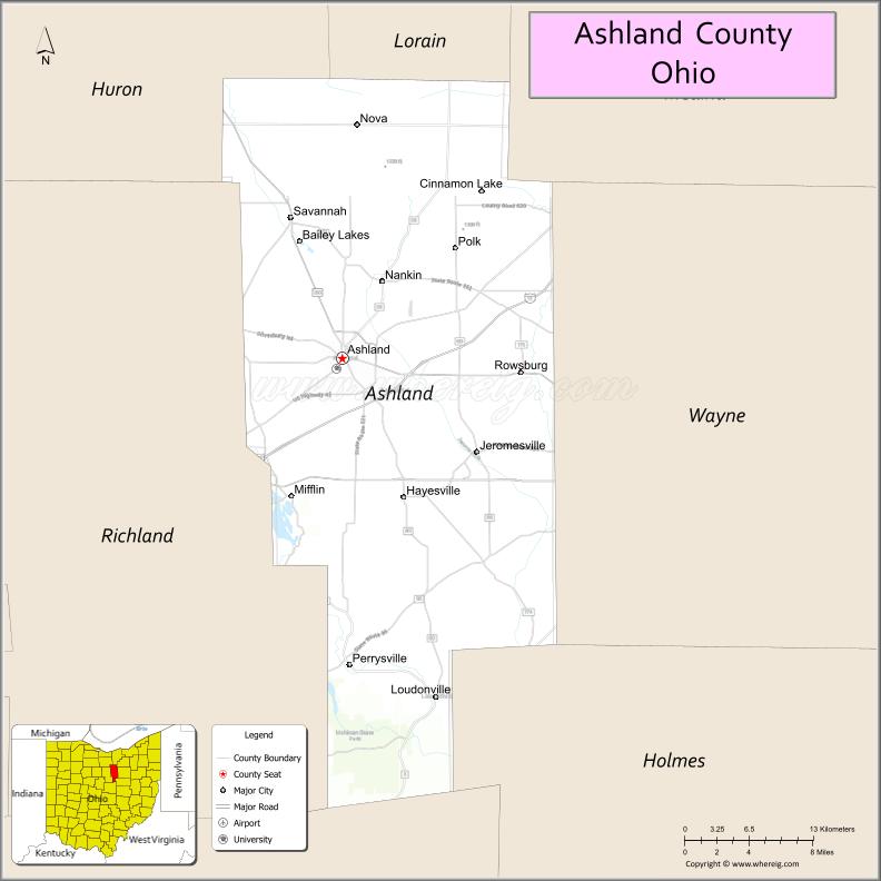 Map of Ashland County, Ohio