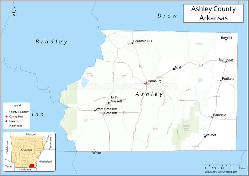 Map of Ashley County, Arkansas