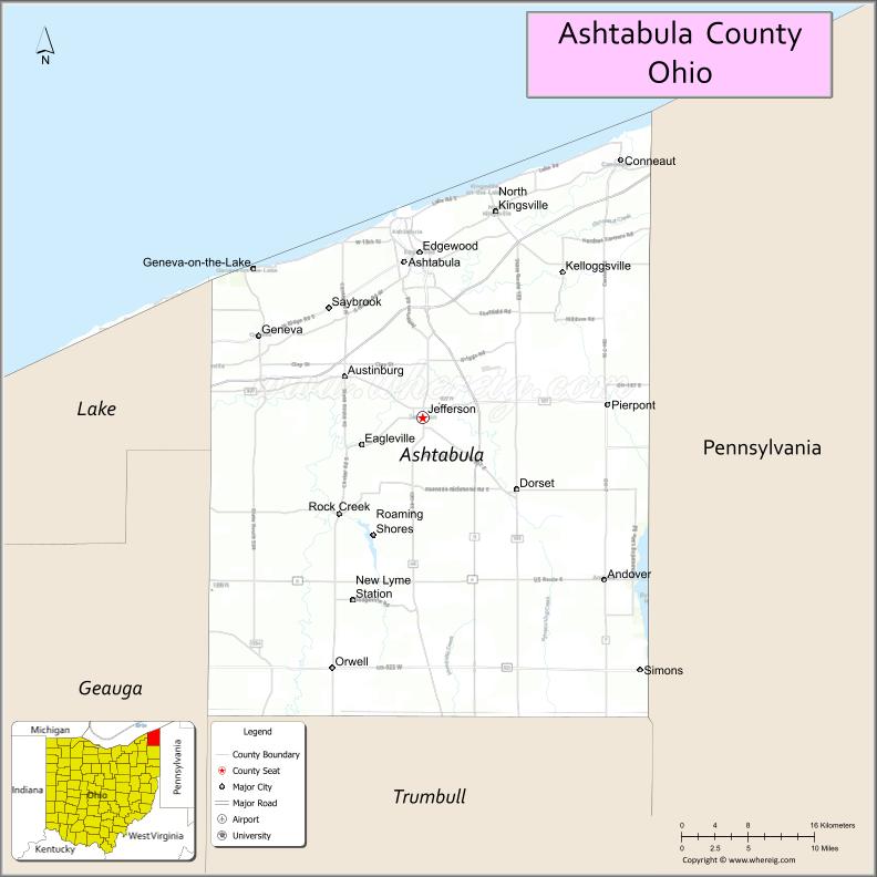Map of Ashtabula County, Ohio