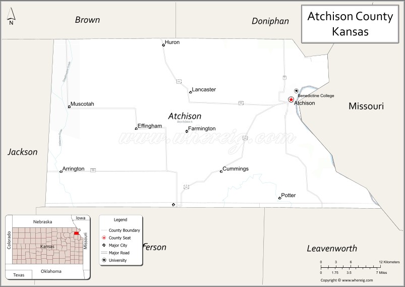 Map of Atchison County, Kansas