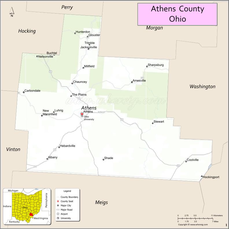 Map of Athens County, Ohio