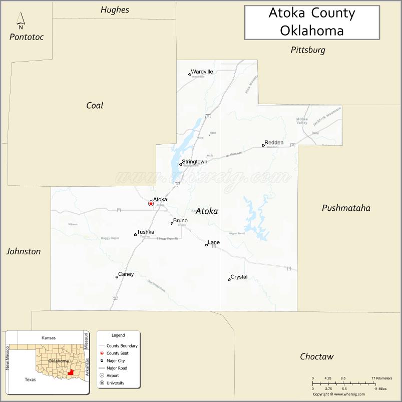 Map of Atoka County, Oklahoma