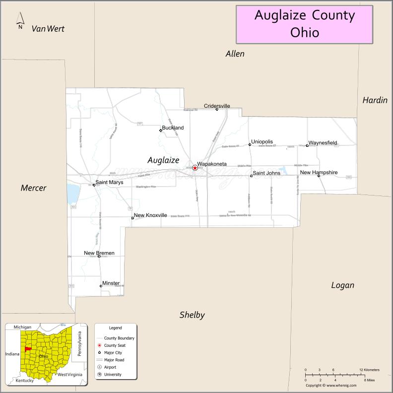 Map of Auglaize County, Ohio