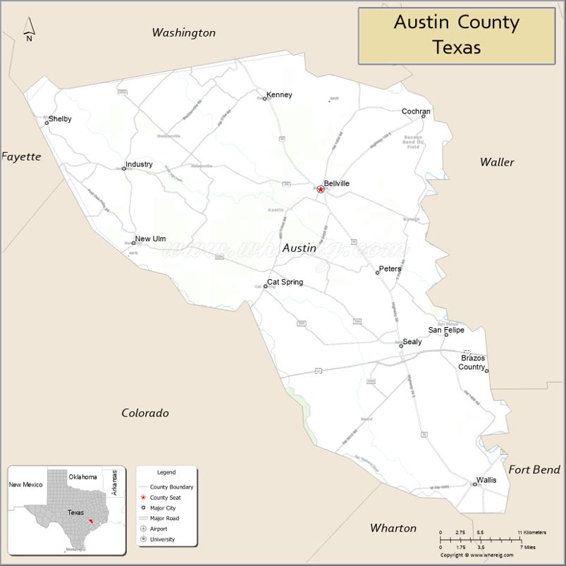 Map of Austin County, Texas
