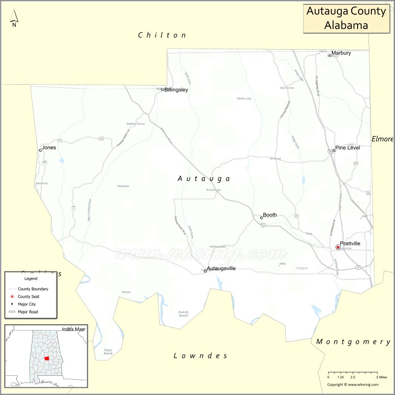 Map of Autauga County, Alabama