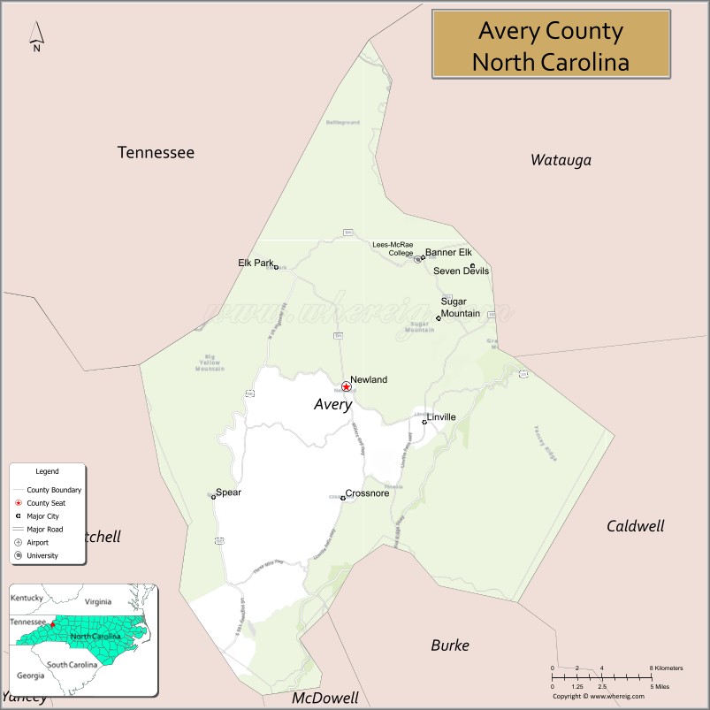 Map of Avery County, North Carolina