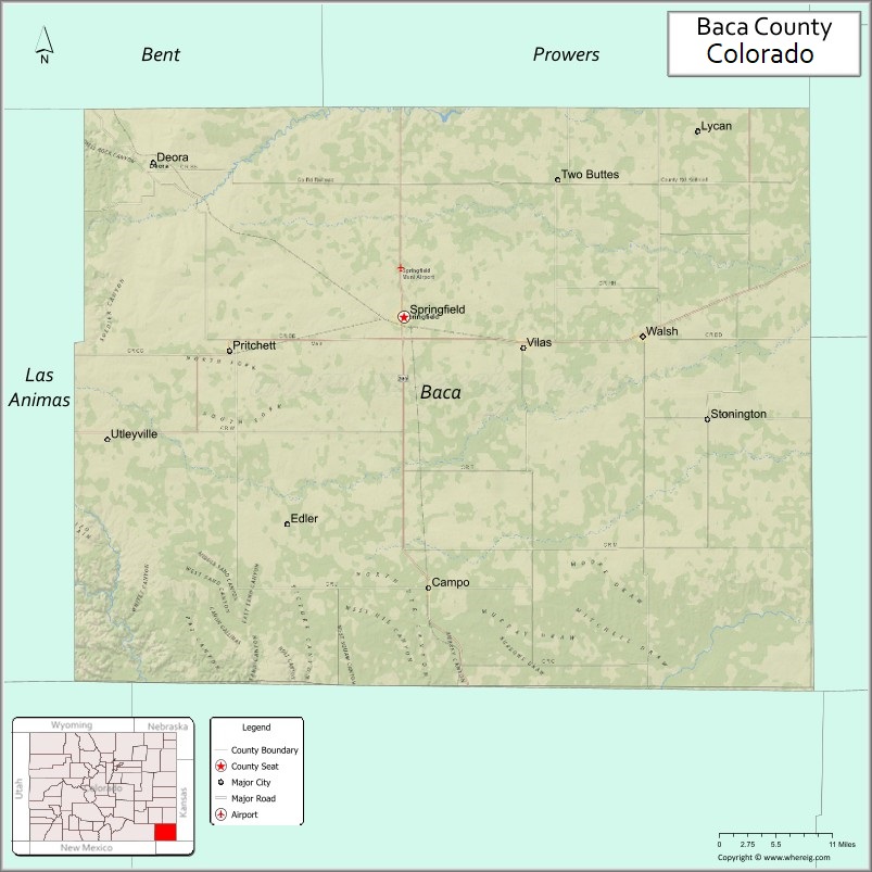 Map of Baca County, Colorado