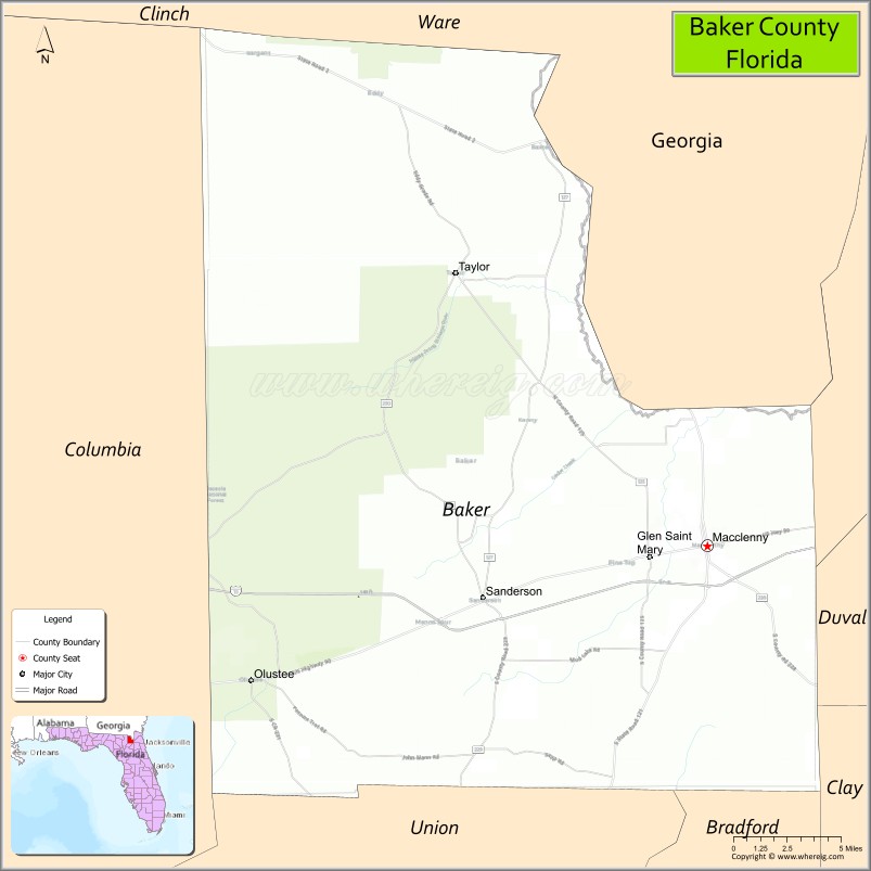 Map of Baker County, Florida