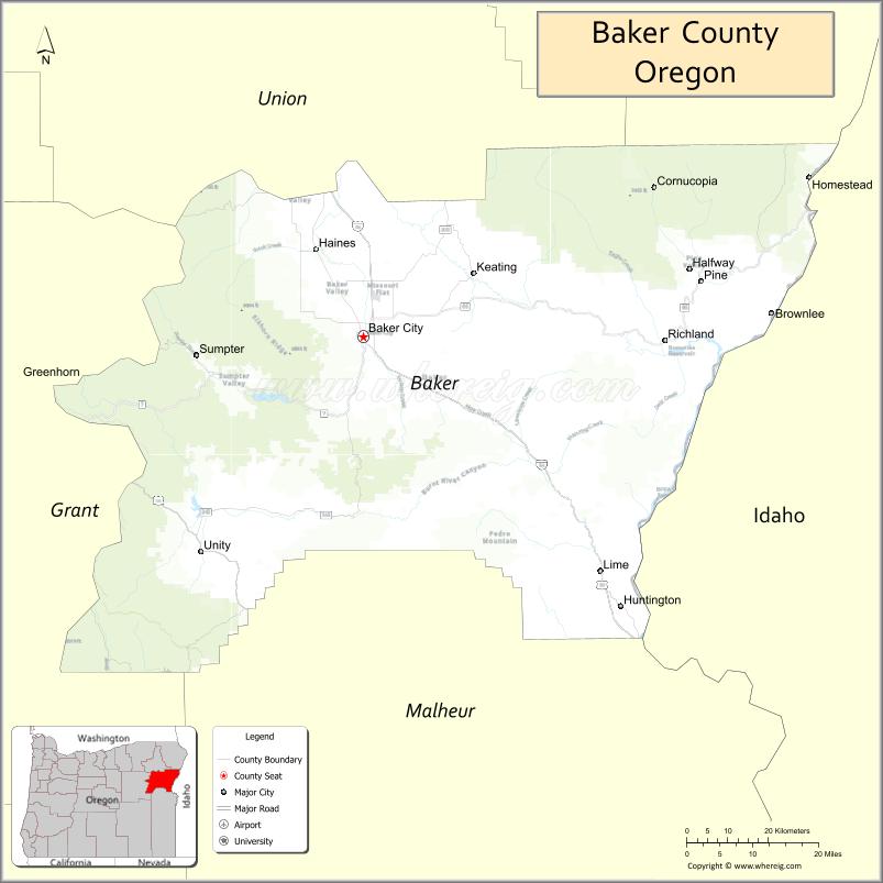 Map of Baker County, Oregon