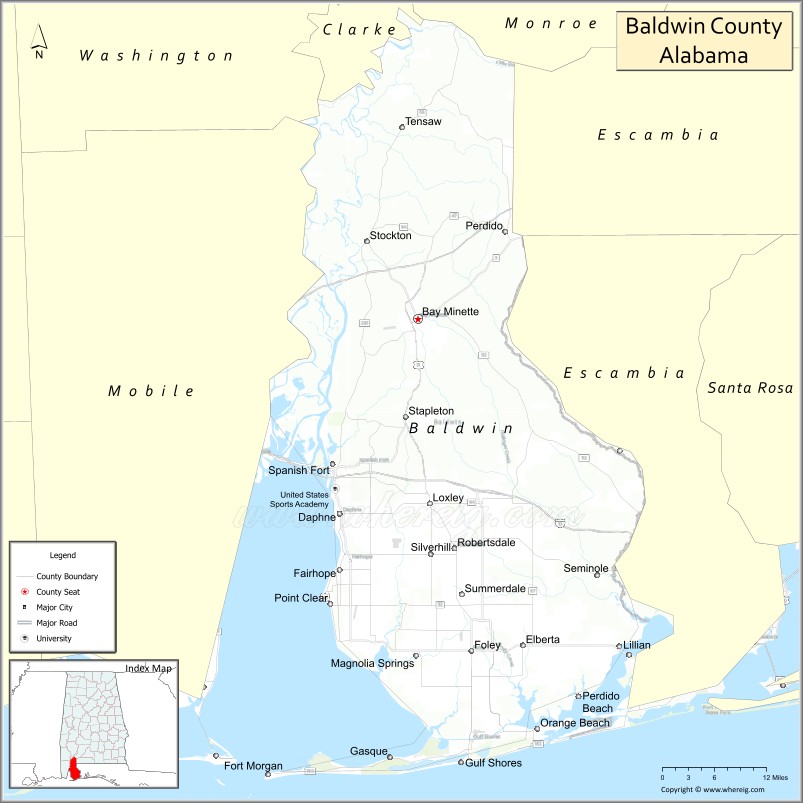 Map of Baldwin County, Alabama