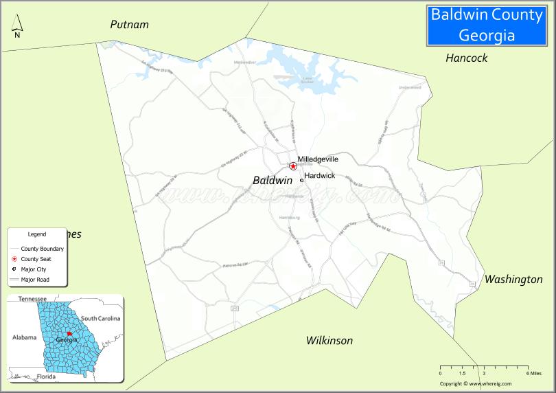 Map of Baldwin County, Georgia