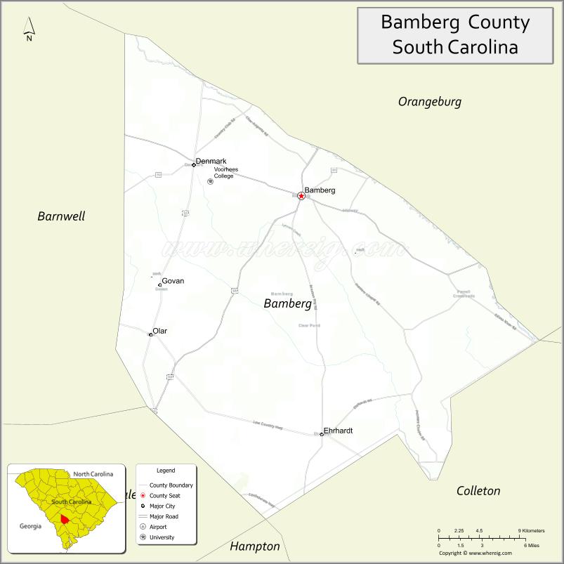 Map of Bamberg County, South Carolina