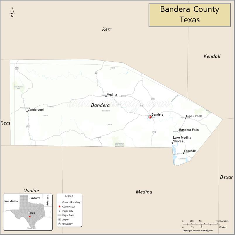 Map of Bandera County, Texas