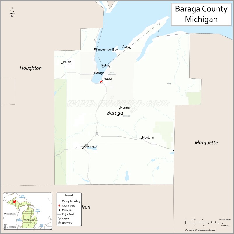 Map of Baraga County, Michigan