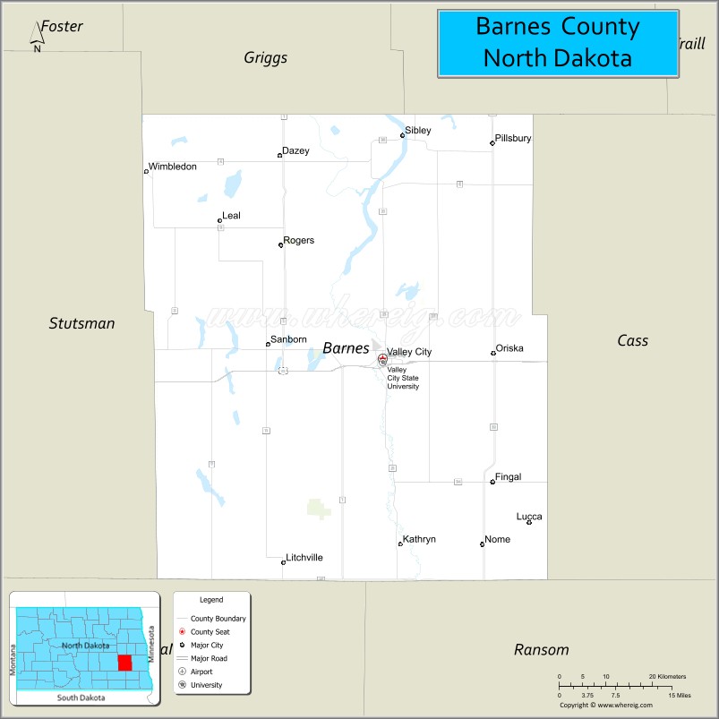 Map of Barnes County, North Dakota