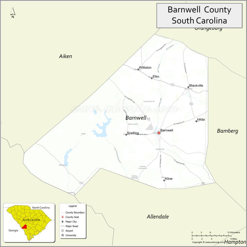 Map of Barnwell County, South Carolina