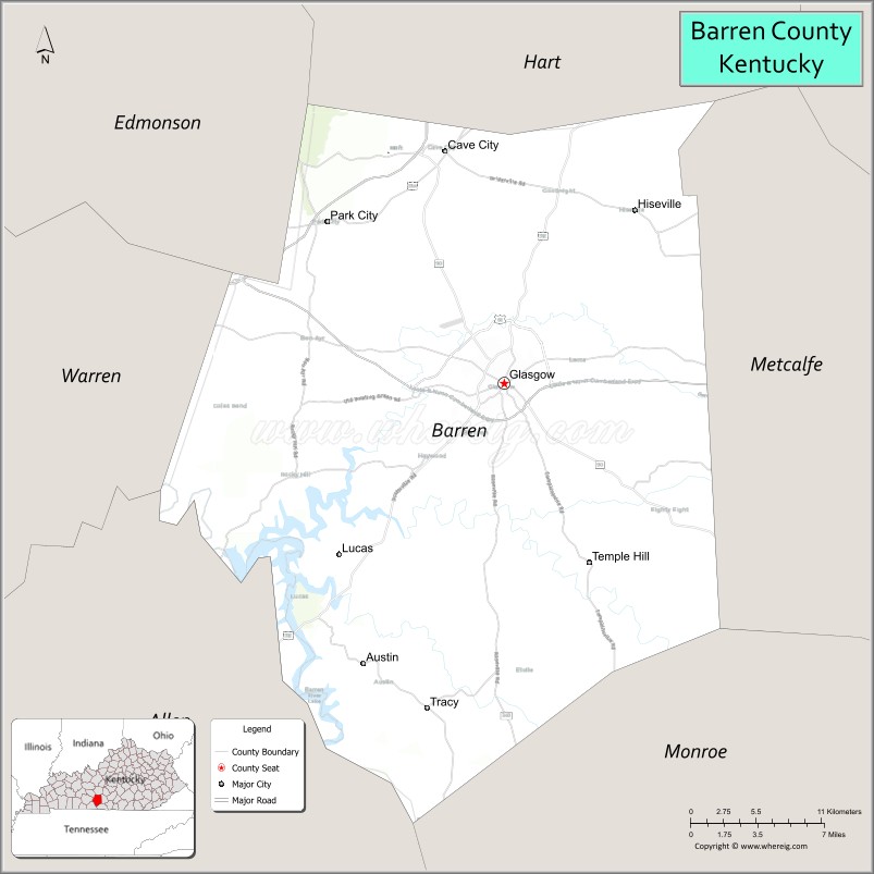 Map of Barren County, Kentucky