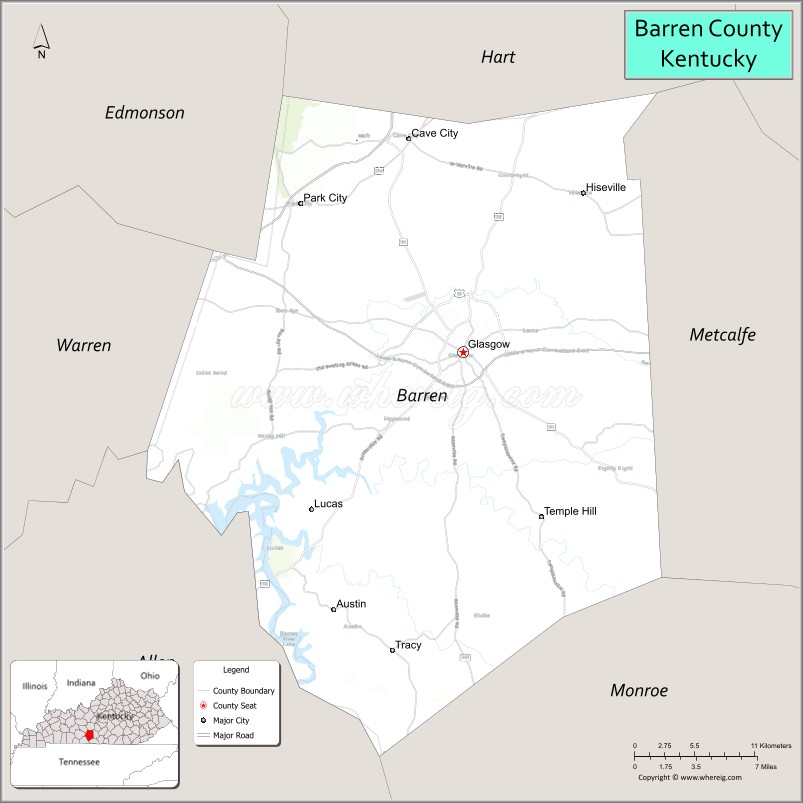 Map of Barren County, Kentucky