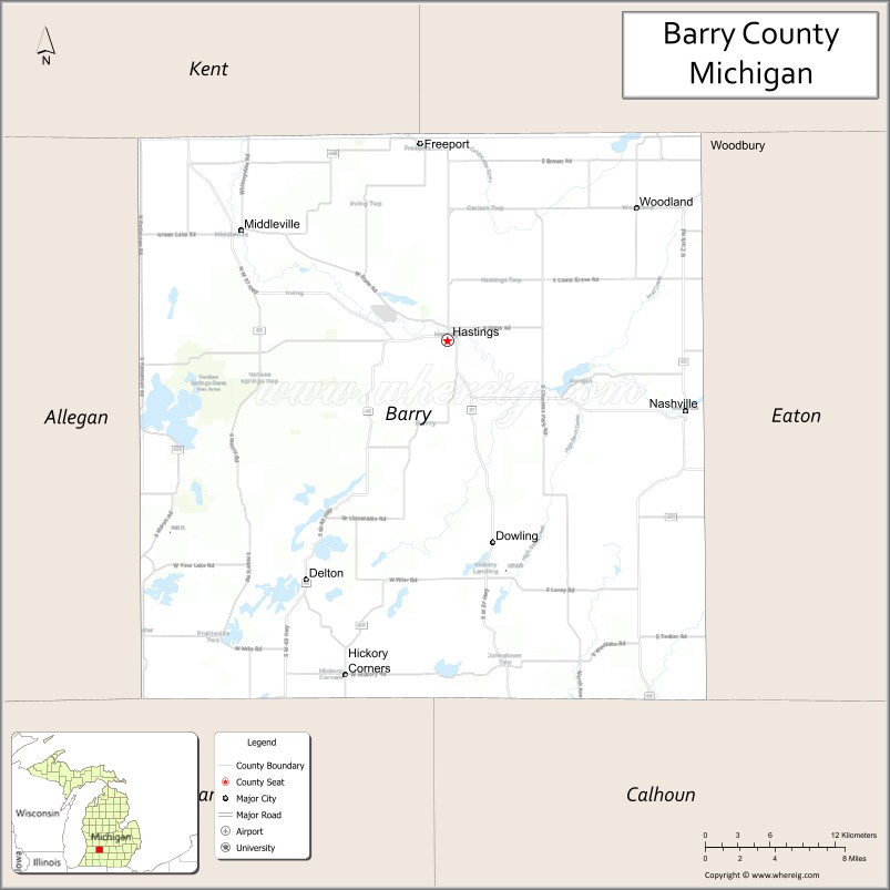 Map of Barry County, Michigan