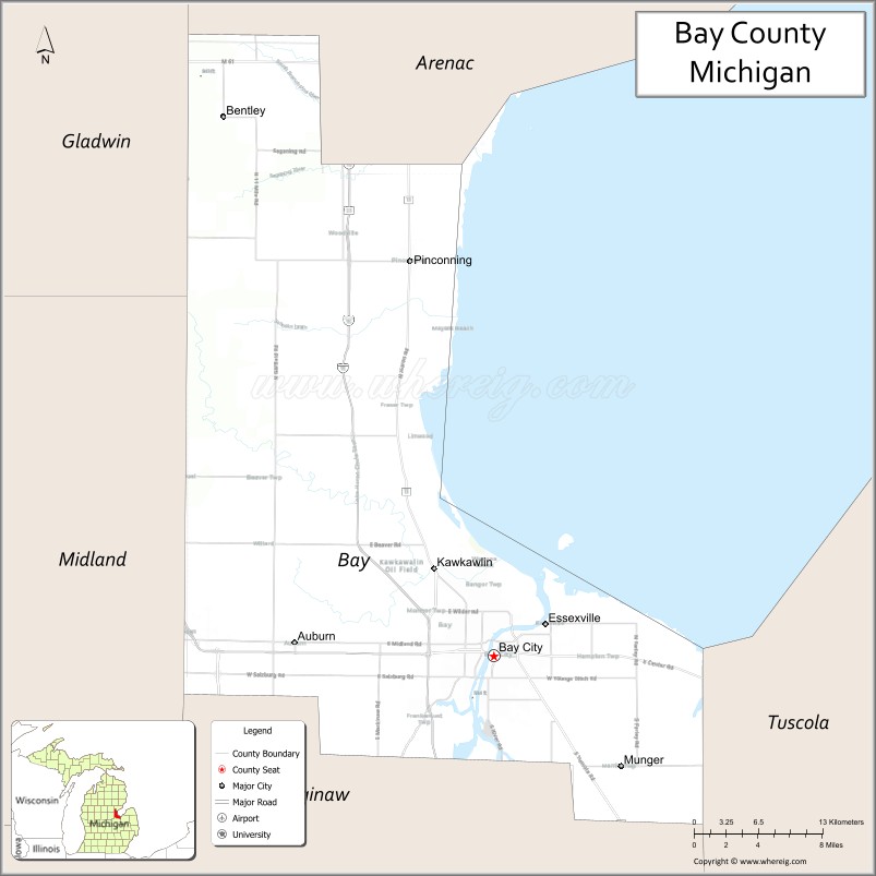 Map of Bay County, Michigan
