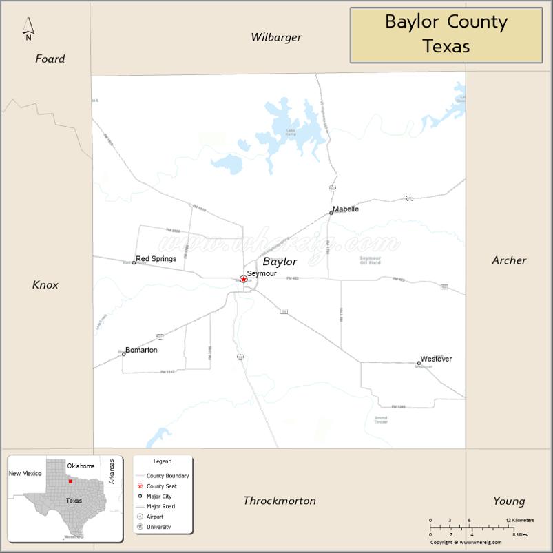 Map of Baylor County, Texas