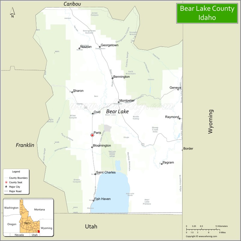 Map of Bear Lake County, Idaho
