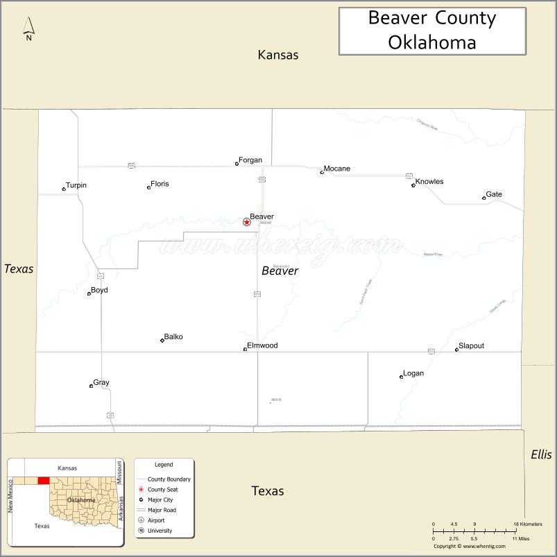 Map of Beaver County, Oklahoma