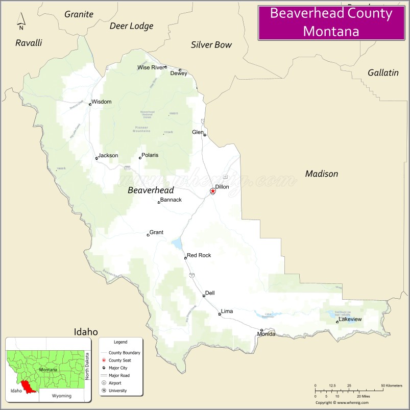 Map of Beaverhead County, Montana