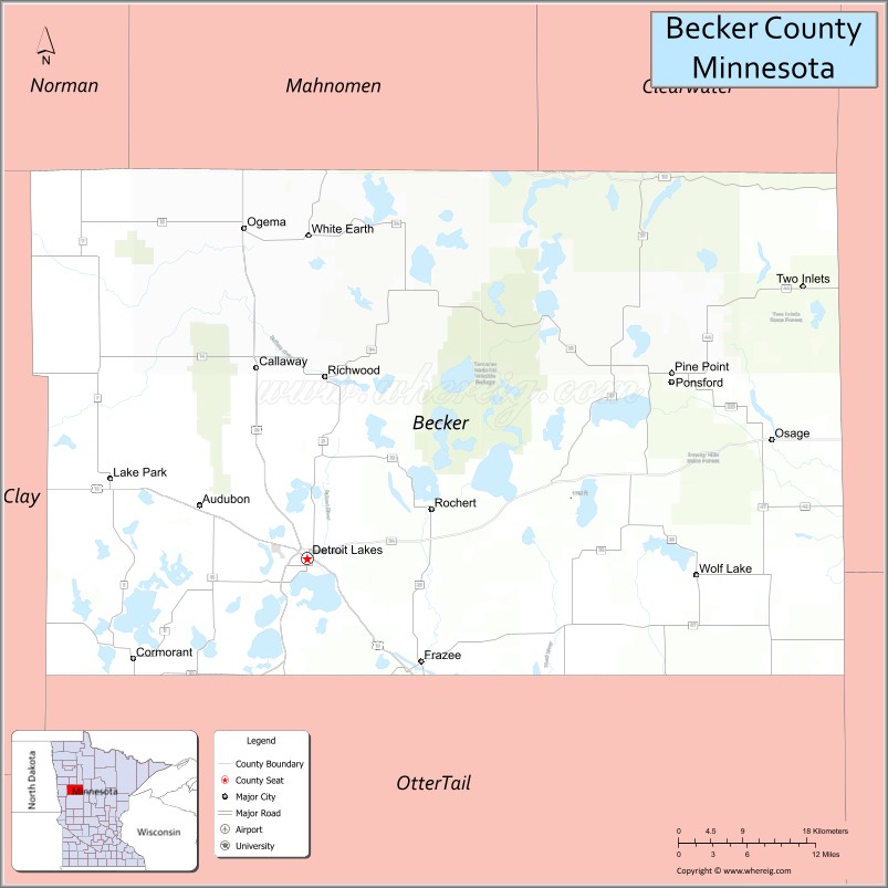 Map of Becker County, Minnesota