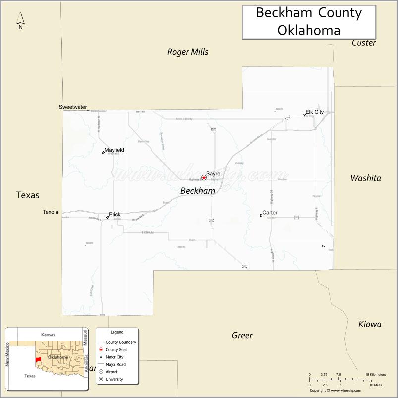 Map of Beckham County, Oklahoma