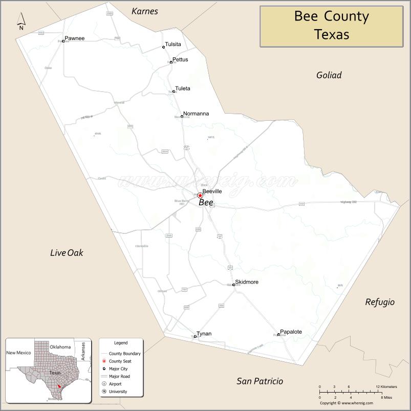 Map of Bee County, Texas