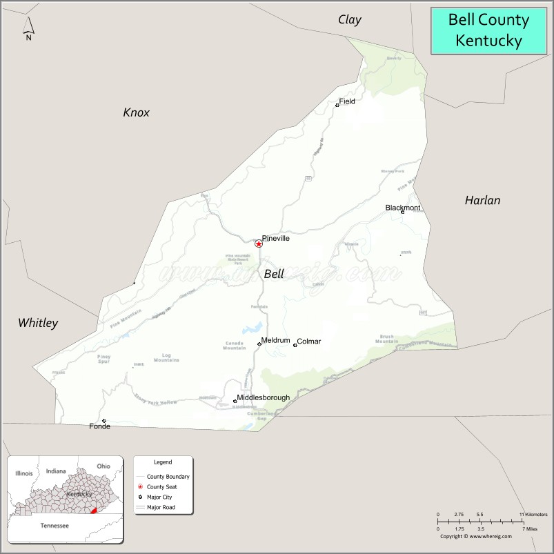 Map of Bell County, Kentucky