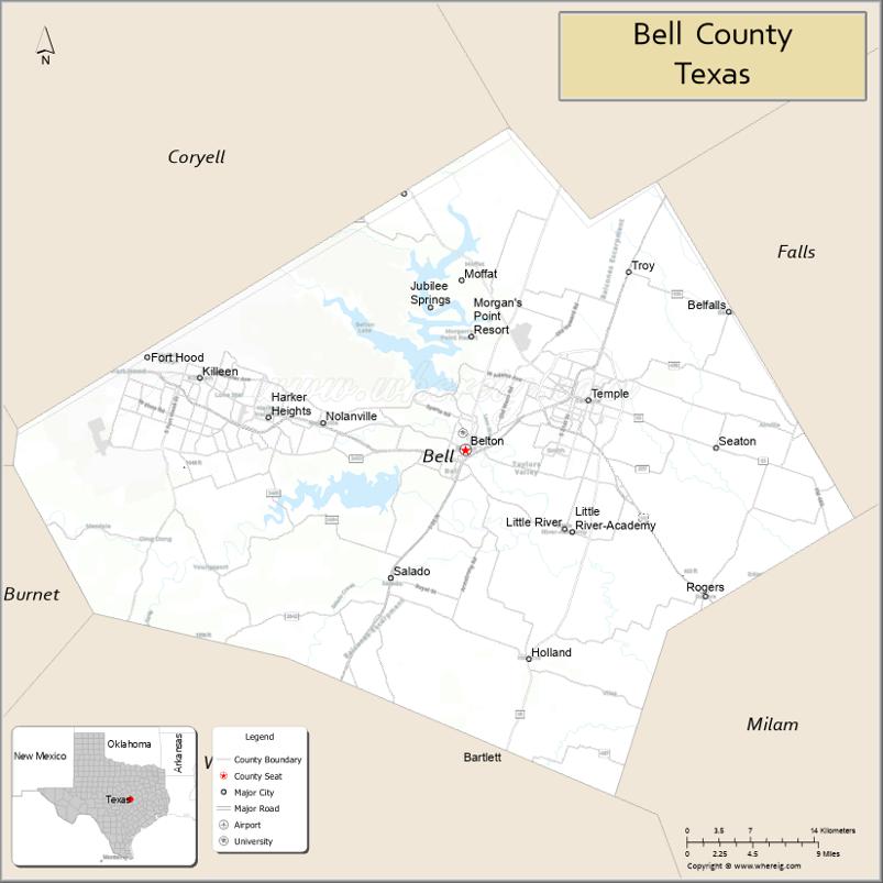 Map of Bell County, Texas