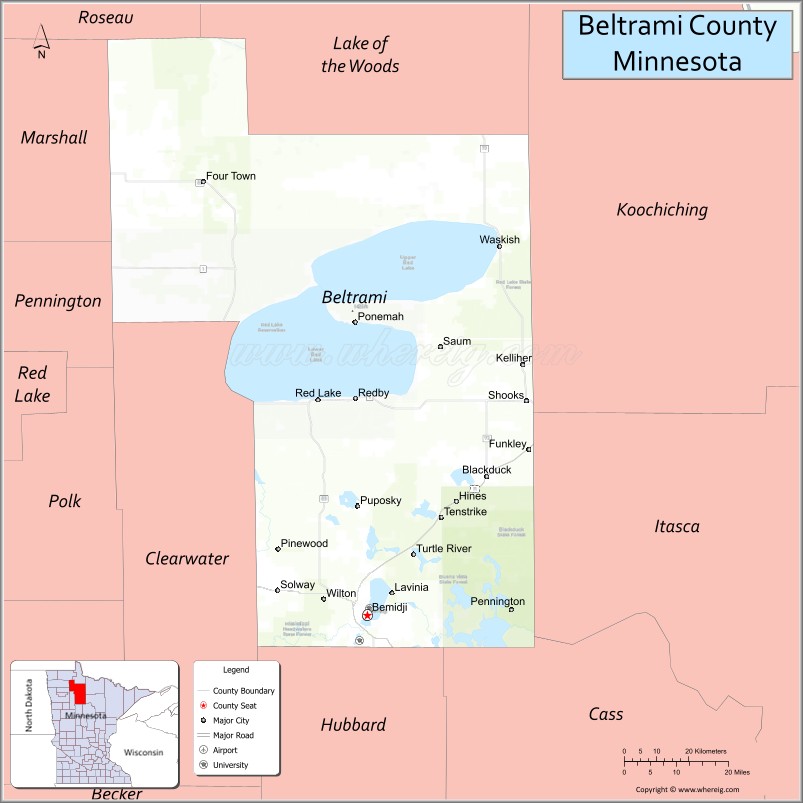 Map of Beltrami County, Minnesota