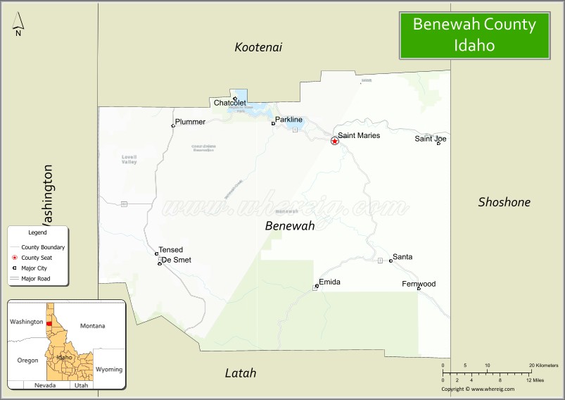 Map of Benewah County, Idaho