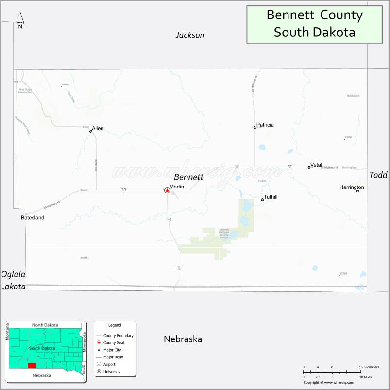 Map of Bennett County, South Dakota