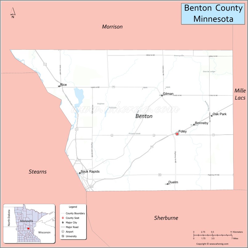 Map of Benton County, Minnesota
