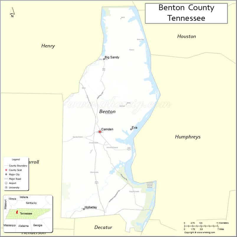 Map of Benton County, Tennessee