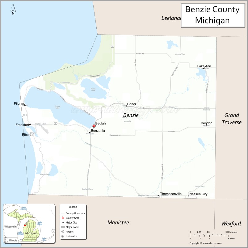 Map of Benzie County, Michigan