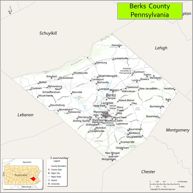 Map of Berks County, Pennsylvania